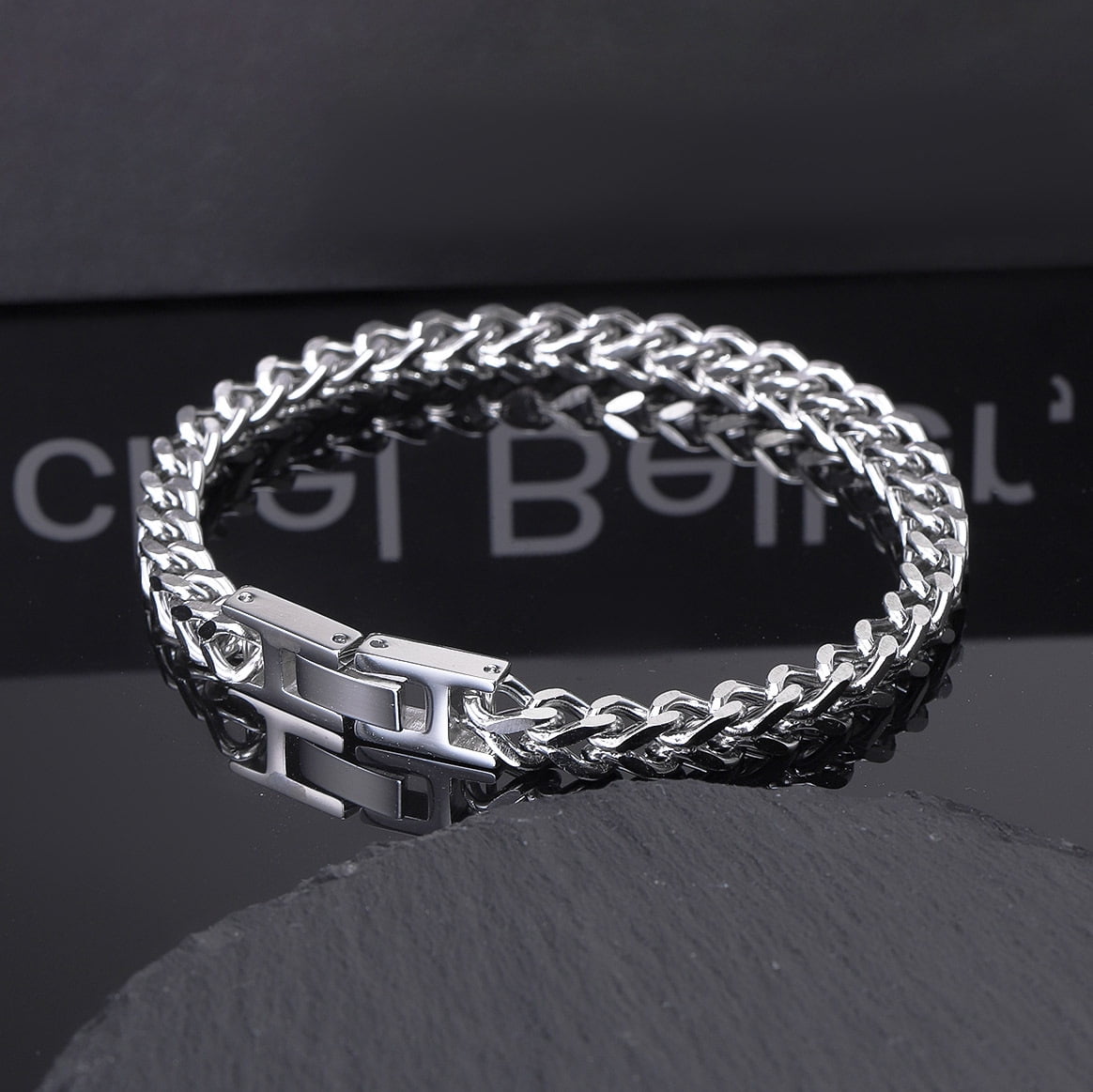 Brand New Summer Men's Hip-Hop Style Stainless Steel Cuban Chain Bracelet with Stylish Folding Clasp, Franco Bracelet