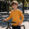 thumbnail image 5 of BLVB Boys Henley Long Sleeve T-Shirt Casual Crewneck Tops Loose Button Basic Tee Teen Kids Layer Clothes 5-15Y(Yellow,14-15 Years), 5 of 9