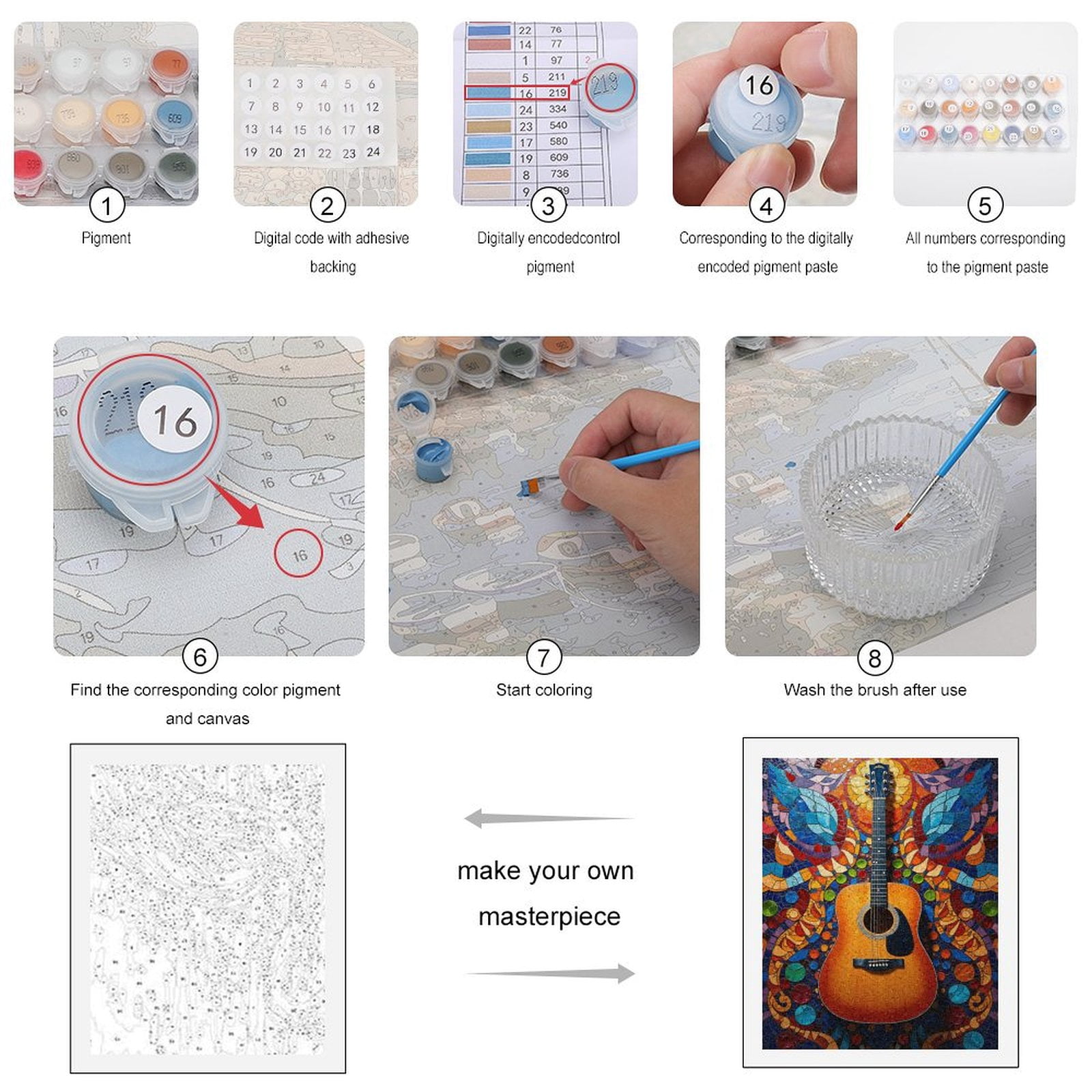 Paint By Numbers Kit for Adults Beginner - DIY Guitar Vibrant Mosaic Art Display Canvas Painting Kits for Adults, Frameless Paint By Number for Adults for Home Wall Decor 16x20 Inch