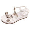 thumbnail image 6 of Rokment Glitter Crystal Flowers Platform Wedge Sandals for Women Sparkly Rhinestones Elegant Chunky High Heels Elastic Ankle Strap Bride Wedding Dress Summer Shoes Beach Gold Size 8.5, 6 of 7