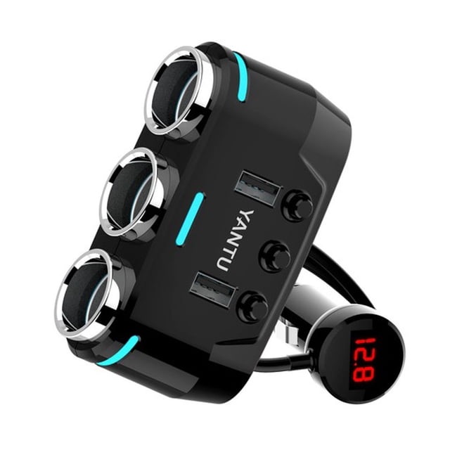 3 Way Car Socket Extension Splitter USB Charger 12V Cool Car Gadgets Ac Adapter 120v 60hz for Car Car Charging Station for tooth Auto Adapter Car 12v Plug Rib Side Car Power Point for Car Voltage