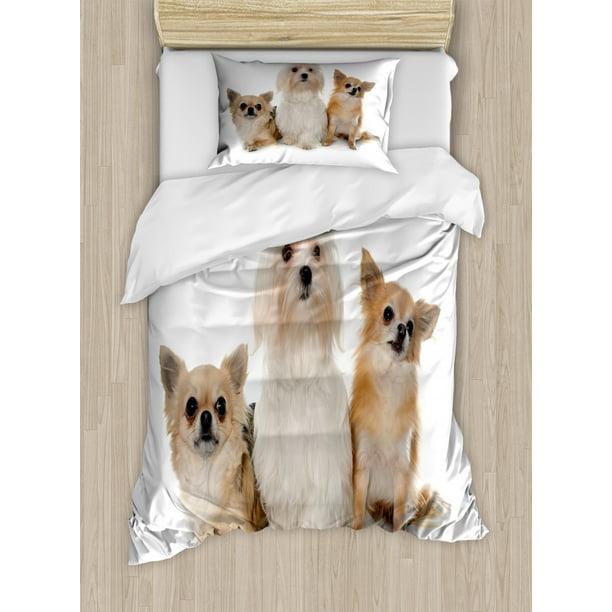 Puppy Duvet Cover Set Twin Size Chihuahua And Maltese Breed Dogs