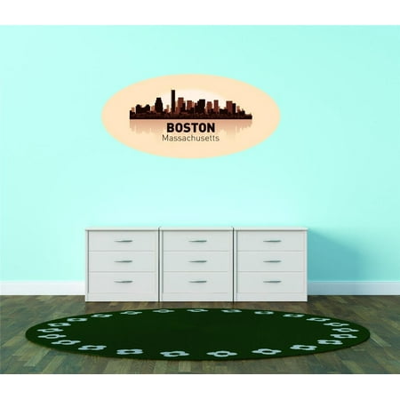 Custom City Wall Map - Custom Wall Decal Boston Massachusetts United States Major City Geographical Map Landmark - Vinyl Wall - 12x20