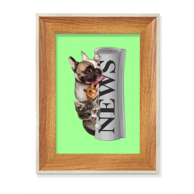 Roll Newspaper Pet Group Desktop Wooden Photo Frame Display Picture Art Painting Multiple Sets