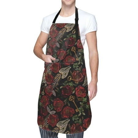 

Cauagu Fishbone Rose Aprons with Pockets Waterproof Apron for Women Kitchen Cooking Apron Adjustable Bib Aprons Chef Apron for Cooking Drawing Crafting