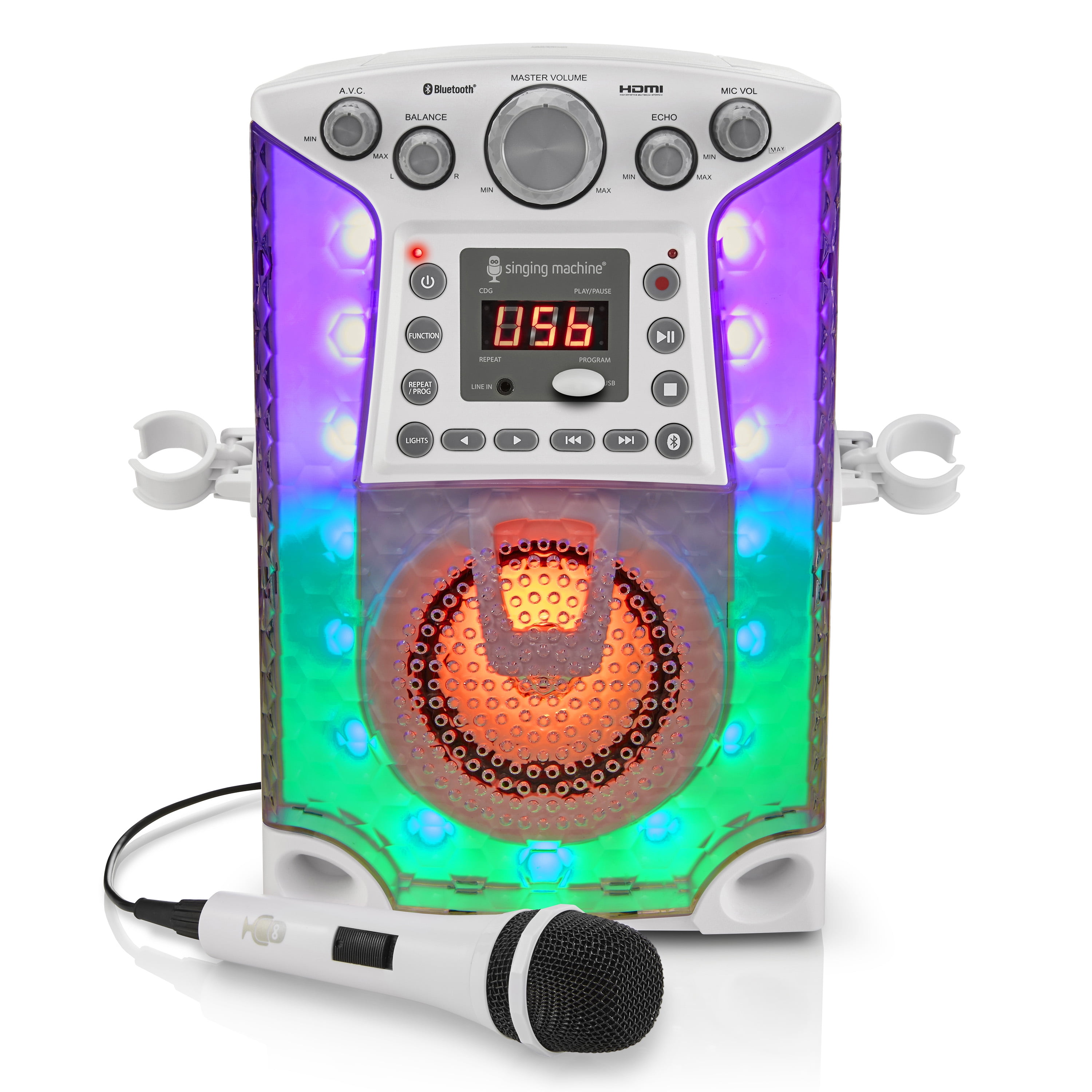 The Singing Machine Bluetooth Cd+G Karaoke System With Led Lights &  Microphone, White, Sml633 - Walmart.Com