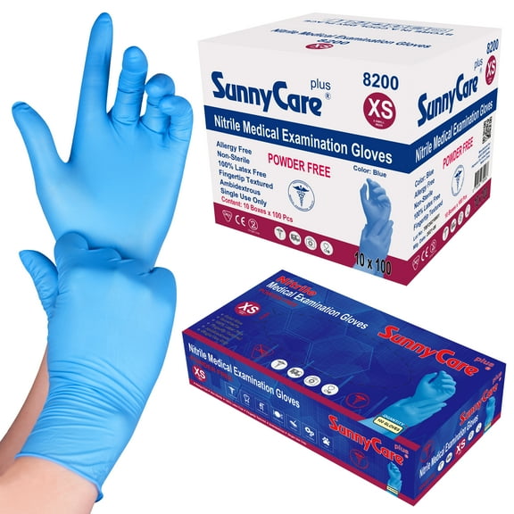 1000 SunnyCare Nitrile Medical Exam Gloves Powder Free Chemo-Rated (Non Vinyl Latex) Size: X-Small