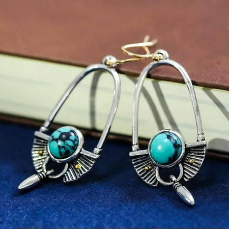 Silver Dangle Drop Earrings Hook Women Turquoise Jewelry Ear Gifts A Pair-Silver[w861]