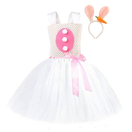 

Toddler Girls Pink Adorable Easter Bunny Princess Dress Cute Plush Rabbit Ears Party Mesh Tufted Dress Preschool Dress