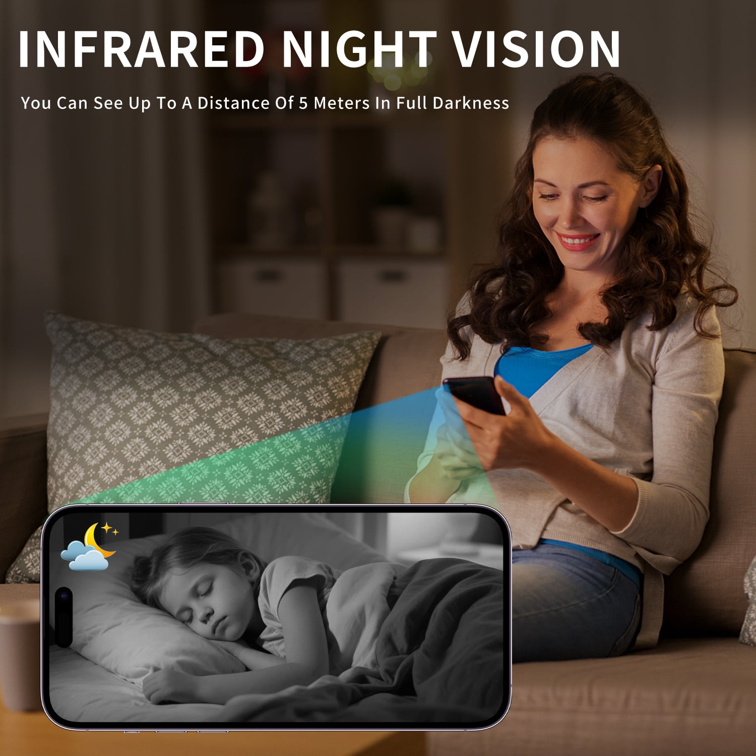 1200mAh Battery WiFi Home Camera - 1080P HD Motion Detection, 5M Night Vision & 130 ° Wide Angle, Dual Storage for Baby/Pet Monitor