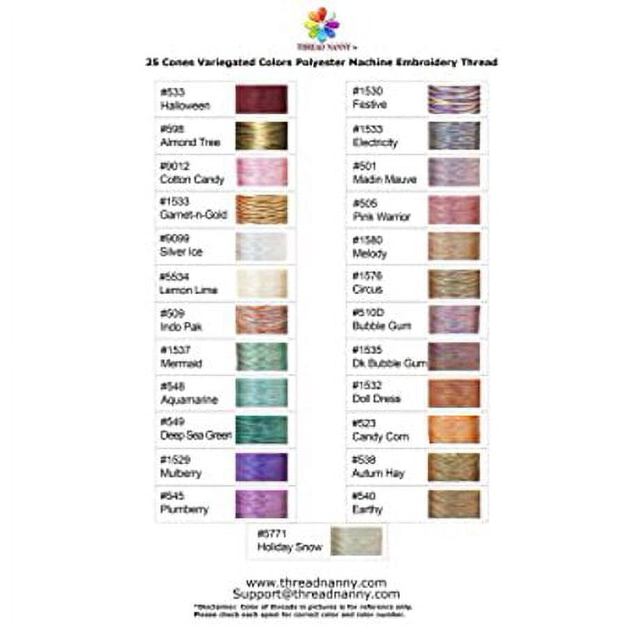 ThreadNanny LARGE 25 Cones Variegated Colors Polyester Machine Embroidery Machine Thread for Brother Babylock Janome Singer Pfaff Husqvarna Bernina Machines SET 2