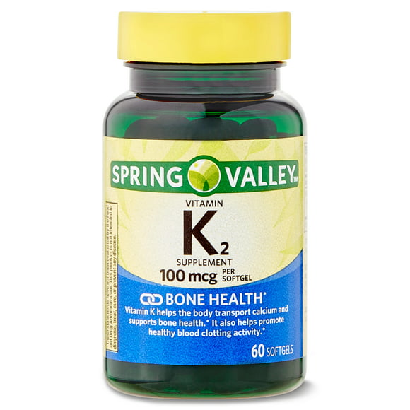 Spring Valley Vitamin K2 Supplement, Soft Gel Capsules, 100 Mcg, 60 Count