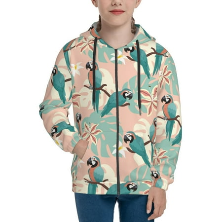 

Hoodies for Teen Girls Boys Cute Macaw Monstera Flower Long Sleeve Youth Kids Essentials Zip Up Hoodie Lghtweight Fashion Hoodies & Sweatshirts Jacket Fall Winter Outfits Tops