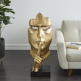 thumbnail image 2 of 14" x 40" Gold Polystone Large Cutout Quiet Gesture Face People Sculpture with Black Base, by DecMode, 2 of 12
