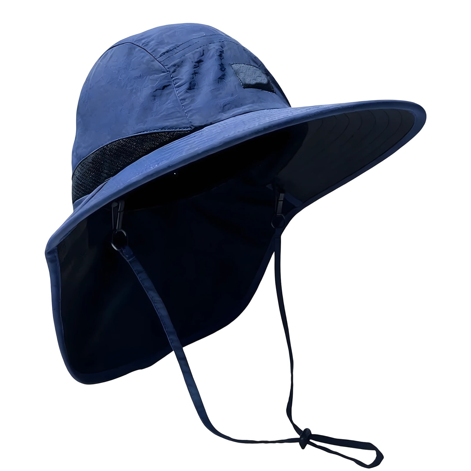 Sun Protection Hat with Neck Flap Wide Brim Fishing Hat for Men Quick-Drying Polyester Sun Hat for Big Head Breathable Cooling Hat with Adjustable Cord Navy Blue