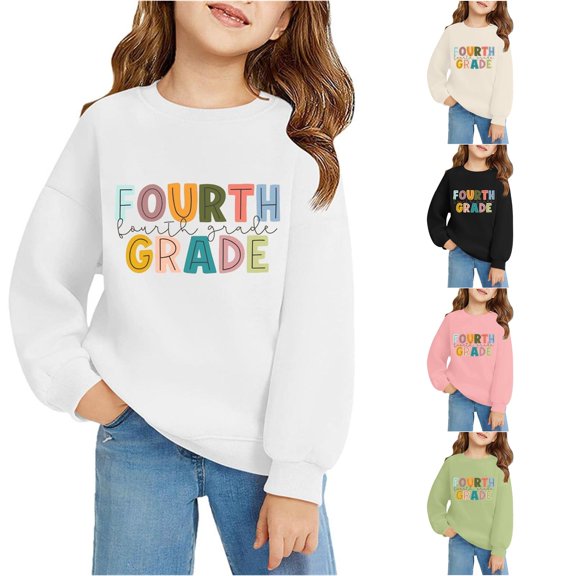 RMGVDSD First Day Of School Sweatshirts Girls Cute Graphic Pullover Long Sleeve Back To School Clothes Crewneck Sweatshirts Casual Tops Versatile Tops 4-5 Years