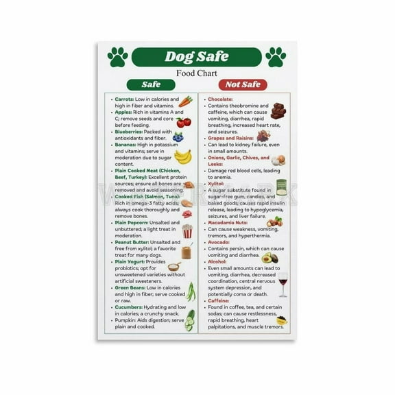 Dog Food Guide Poster,Safe And Toxic Food List,Dog Diet Chart Canvas for Living Room Bedroom Decor