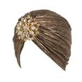 thumbnail image 1 of Gorro turbante para la cabeza, diadema, broche de aleación, bufanda para el pelo, cubierta elástica para el pelo, gorro para mujer, Festival familiar Marrón, 1 of 9
