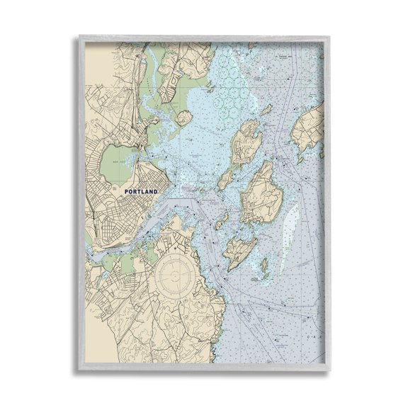 Stupell Industries Portland Coast Nautical Map Beige Blue Cartography, 11 x 14, Designed by Daphne Polselli