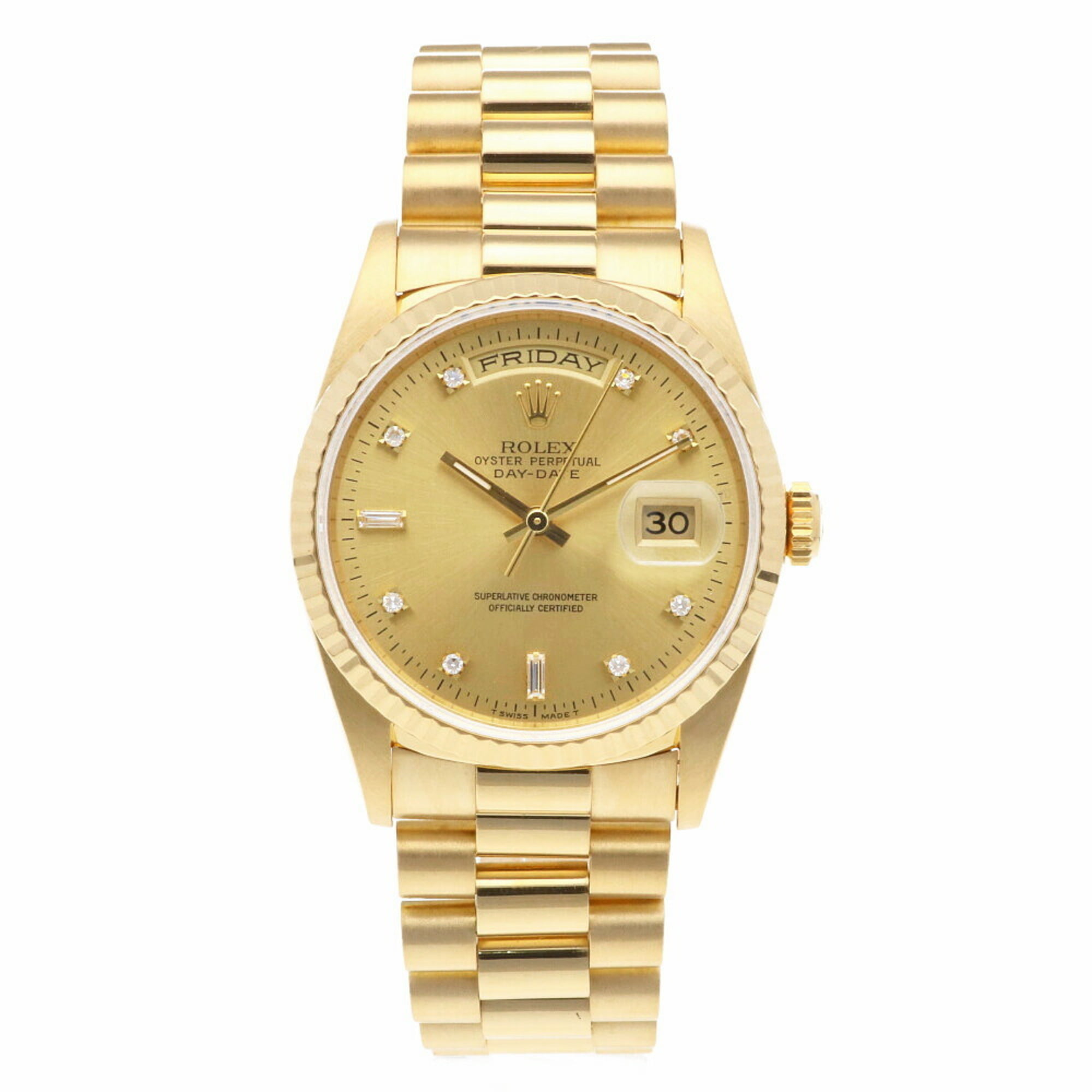 udredning Dyrt te Authenticated Used Rolex ROLEX Day Date Oyster Perpetual Watch 18K K18  Yellow Gold 18238 Men's - Walmart.com