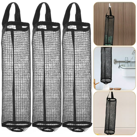 Soimiss 3Pcs Sturdy Black Nylon Bag Dispenser for Plastic Bag Storage and Hanging Use