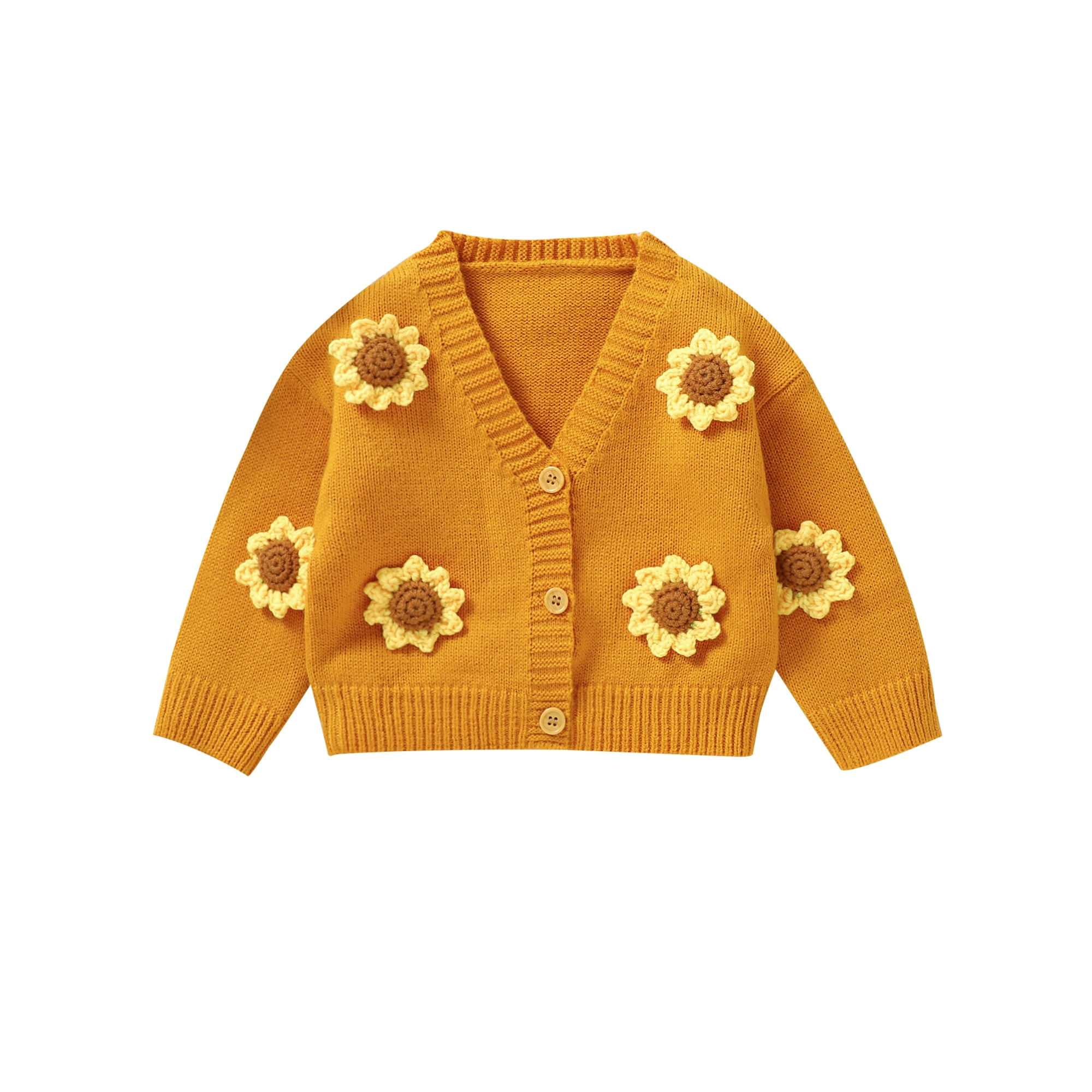 Opperiaya Baby Girls Knitted Sweater Casual Warm Sunflower Long Sleeve Button Cardigan Infant Knitwear for Toddler 6M 3T Walmart