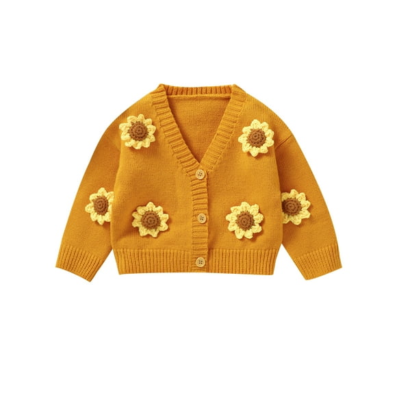 Faithtur Chandail Tricoté pour Bébé Fille, Décontracté, Chaud, Tournesol, Cardigan à Boutons à Manches Longues, Tricot pour Nourrisson pour Tout-Petit