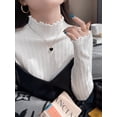 thumbnail image 6 of Women's Ruffled Mock Neck Long Sleeve Sweater, Lightweight Solid Hollow Jacquard Cozy Knit Pullover Base Top, Dressy Casual Fall Winter Outfits, 6 of 7