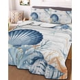 thumbnail image 3 of Quilts Twin Size Bedding Set, Navy Blue Shell Coastal Lightweight Quilted Comforter, Starfish Coral Wooden Ocean Sea Soft Reversible Bedspread Coverlet with Pillow Covers for All Season, 68" x 86", 3 of 7