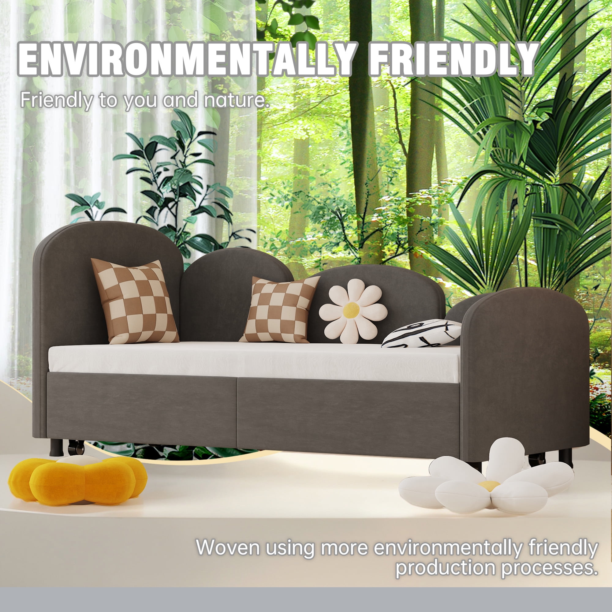 MAYEERTY Velvet Upholstered Daybed, Modern Sofa Bed Daybed Frame Twin Size Bed frames With An Another Bed frame Beige