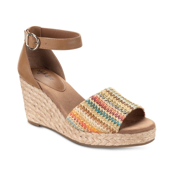 Style Co Seleeney Wedge Sandals Rainbow Raffia 5M