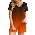 thumbnail image 2 of Viluyesy Printed Tops Elastic Waist Short Pants Sets Womens V-Neck T-Shirt and Shorts 2PC Pocket Fashionable Shirt and Shorts Sets Two PC Orange Size 2XL, 2 of 6