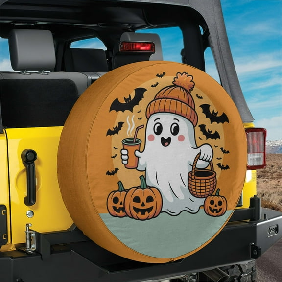 Lotusprinthandmade Cute Spooky with Pumpkin Halloween Spare Tire Cover Without Backup Camera Hole 6 Sizes (27 in.), halloween decor spare tire cover