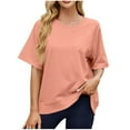 thumbnail image 1 of Timegard Womens Tops Trendy Round Neck Short Sleeve T Shirts Casual Loose Solid Color Comfy Basic Top, 1 of 7