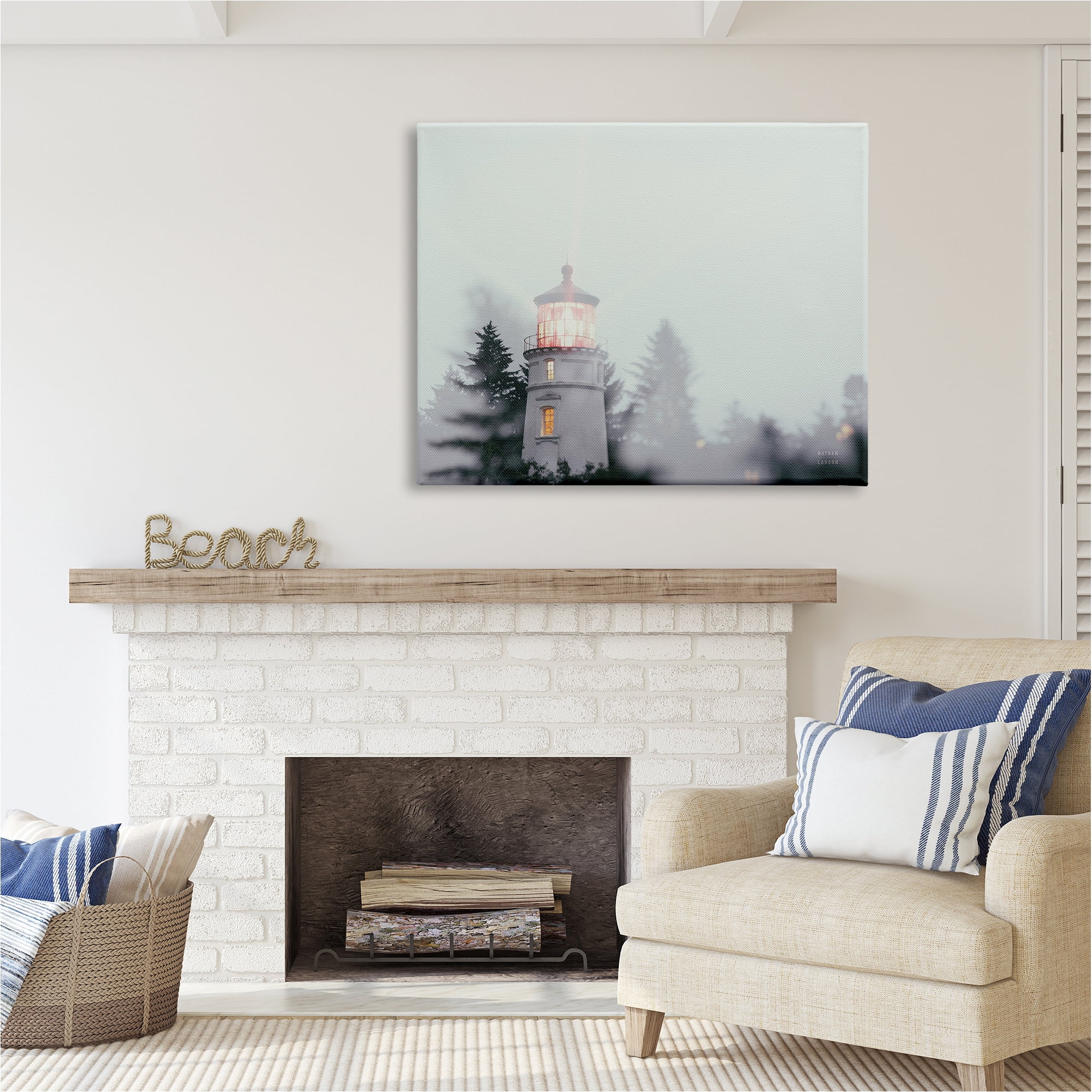 Stupell Industries Oregon Coast Lighthouse Travel & Places Painting Gallery Wrapped Canvas Art Print Wall Art, 48 x 36