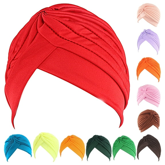 Happy Date 1Piece Stretch Turbans Twisted Pleated Headwraps Assorted Colors Head Beanies Indias Hair Covers Solid Head Coverings for Women Girls Sleeping Head Accessories