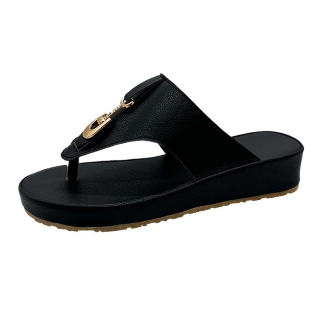 Women‘s European And American Leather Flip-Flops Sandals Comfortable Metal Decor Feature Pattern With Arch Support Flat Thong Sandals
