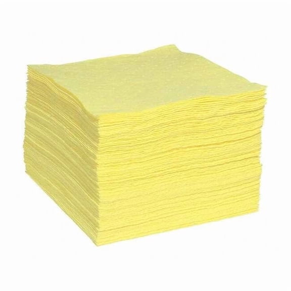Sorbent Pad, 29 gal, 15 in x 19 in, Harsh Chemicals, Yellow, Polypropylene