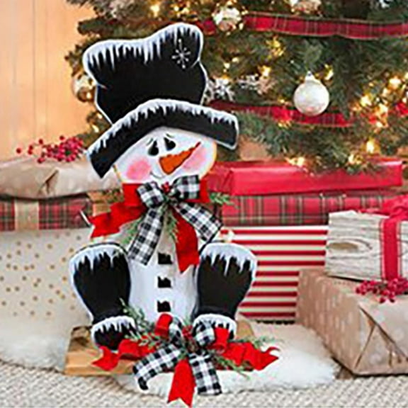 Wooden Christmas Snowman Decoration Figurines Garden Patio Snowfield Ornaments New Year Christmas Gift Decorations