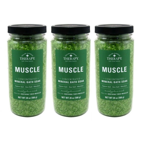 Village Nat. Bath Soak Muscle Eucalyptus Mint 20oz Jar (Pack of 3)