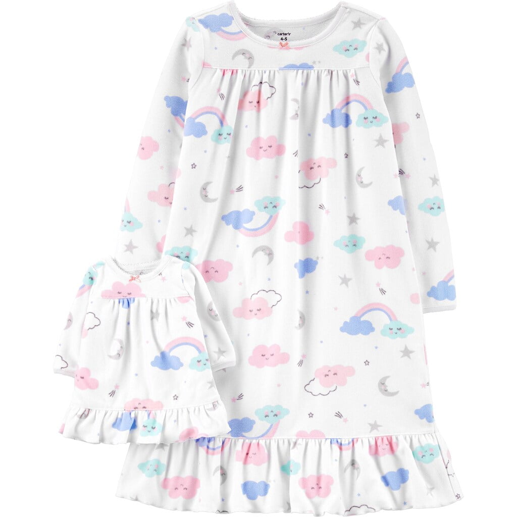 Girls 414 Carter's Clouds Matching Nightgown & Doll Nightgown Set Rainbow Clouds