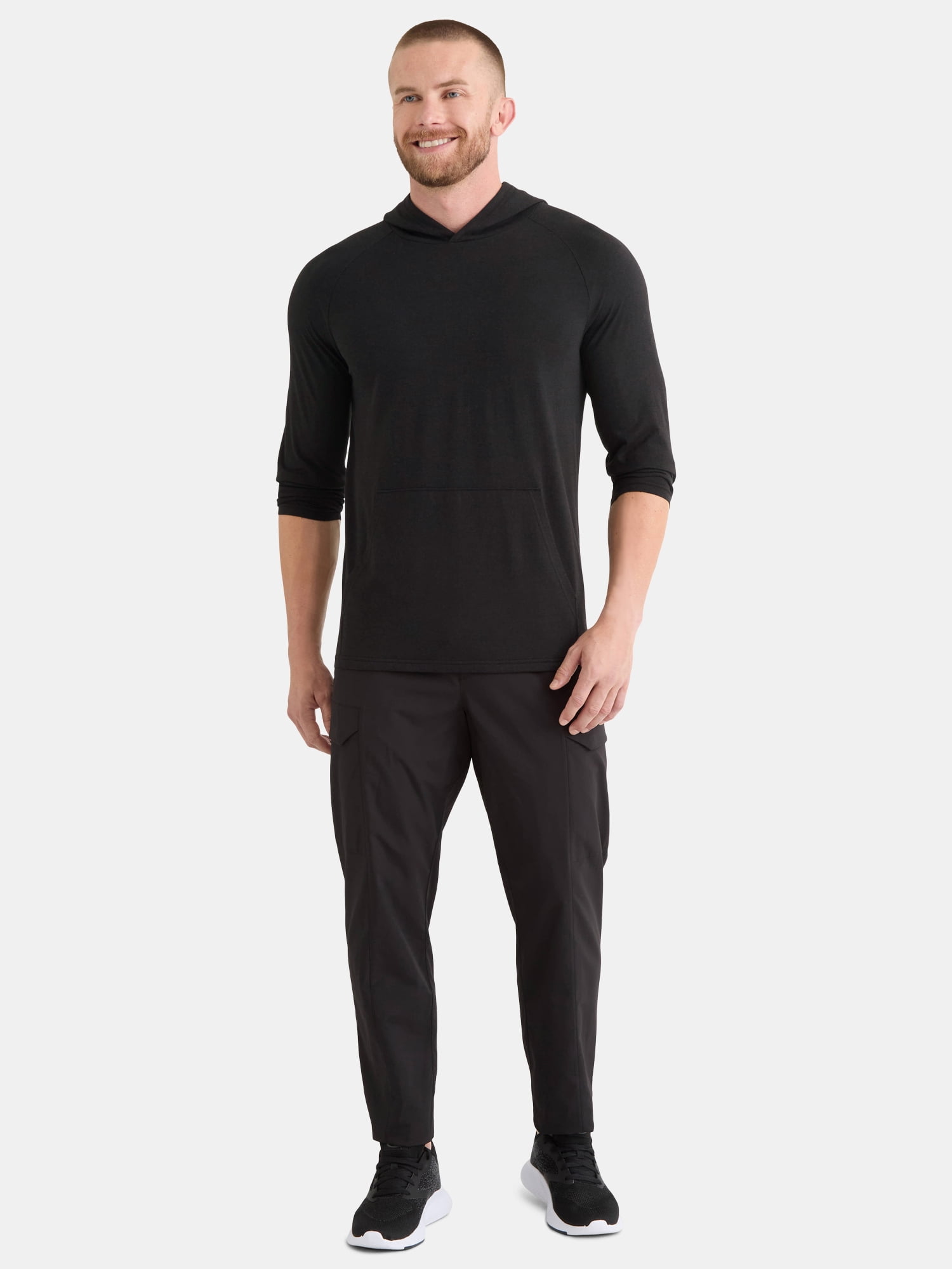 Athletic Works Men's Tri Blend Long Sleeve T-Shirt Hoodie, Sizes S-3XL