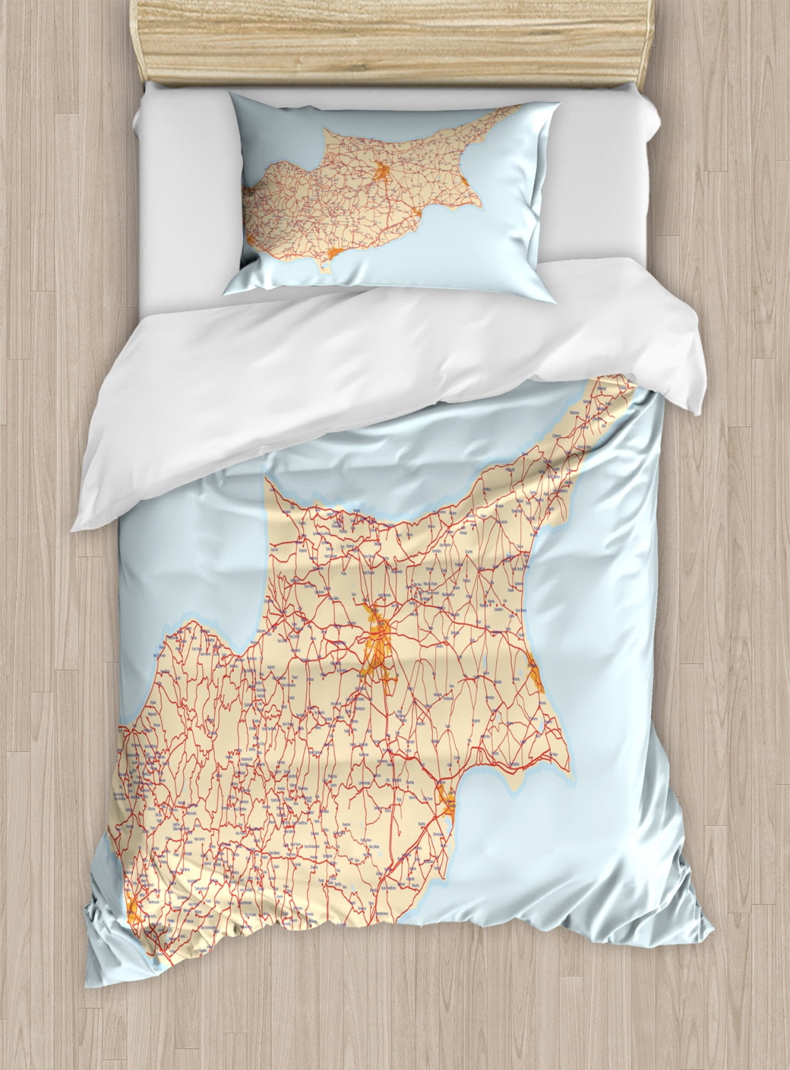 Cyprus Duvet Cover Set Twin Size, Detailed Road Map of Mediterranean