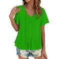thumbnail image 2 of ZHENHONG T Shirts for Women,Casual Solid Color V Neck Tops Comfortable Breathable Short Sleeve Blouses,Green Women Blouses, 2 of 6