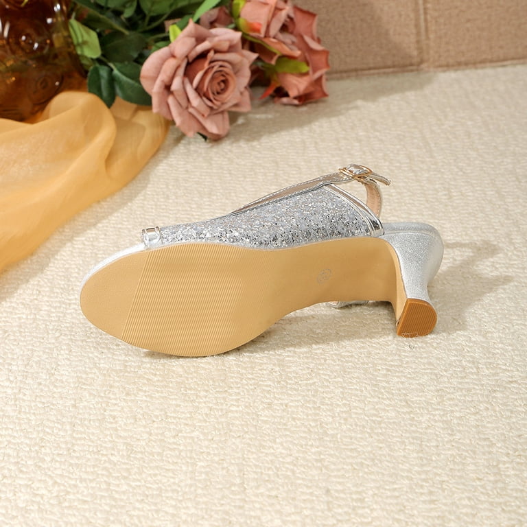 evening dress shoes low heel Gealkoca Women's Peep Toe Slingback Heels Dress Shoes Low Heel Comfortable Pumps Shoes for Wedding Party Evening Casual Round Toe Buckle Sandals, Size