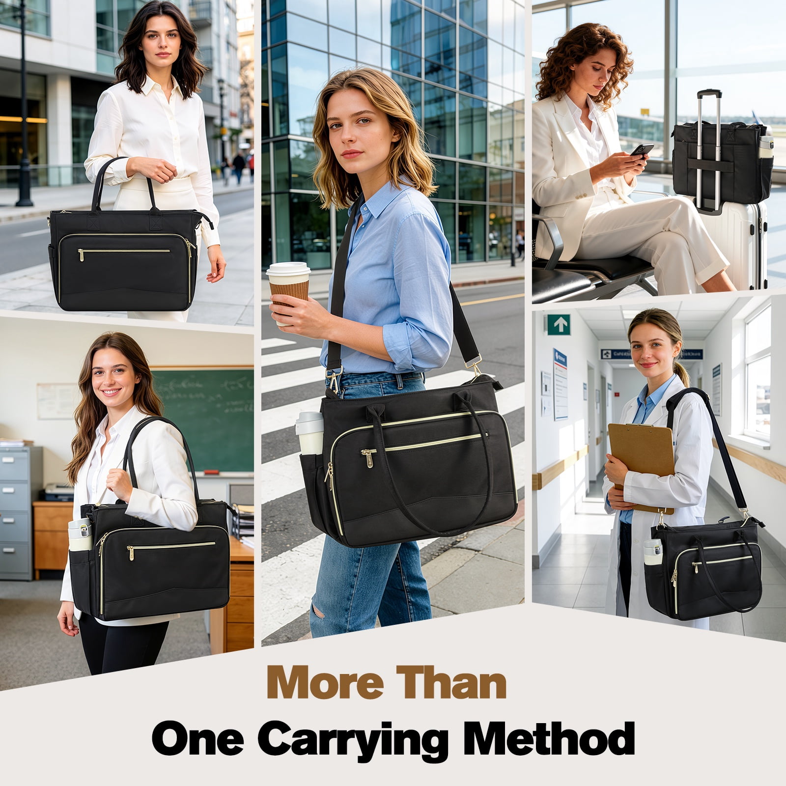 MoKo Teacher Tote Bag with Colourful Accordion File Organizer Pocket & 15.6 Inch Laptop Compartment, Large Work Bag for School Teacher Essential Nurse Women