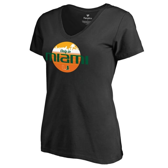 Women's Black Miami Hurricanes Only In Miami V-Neck T-Shirt