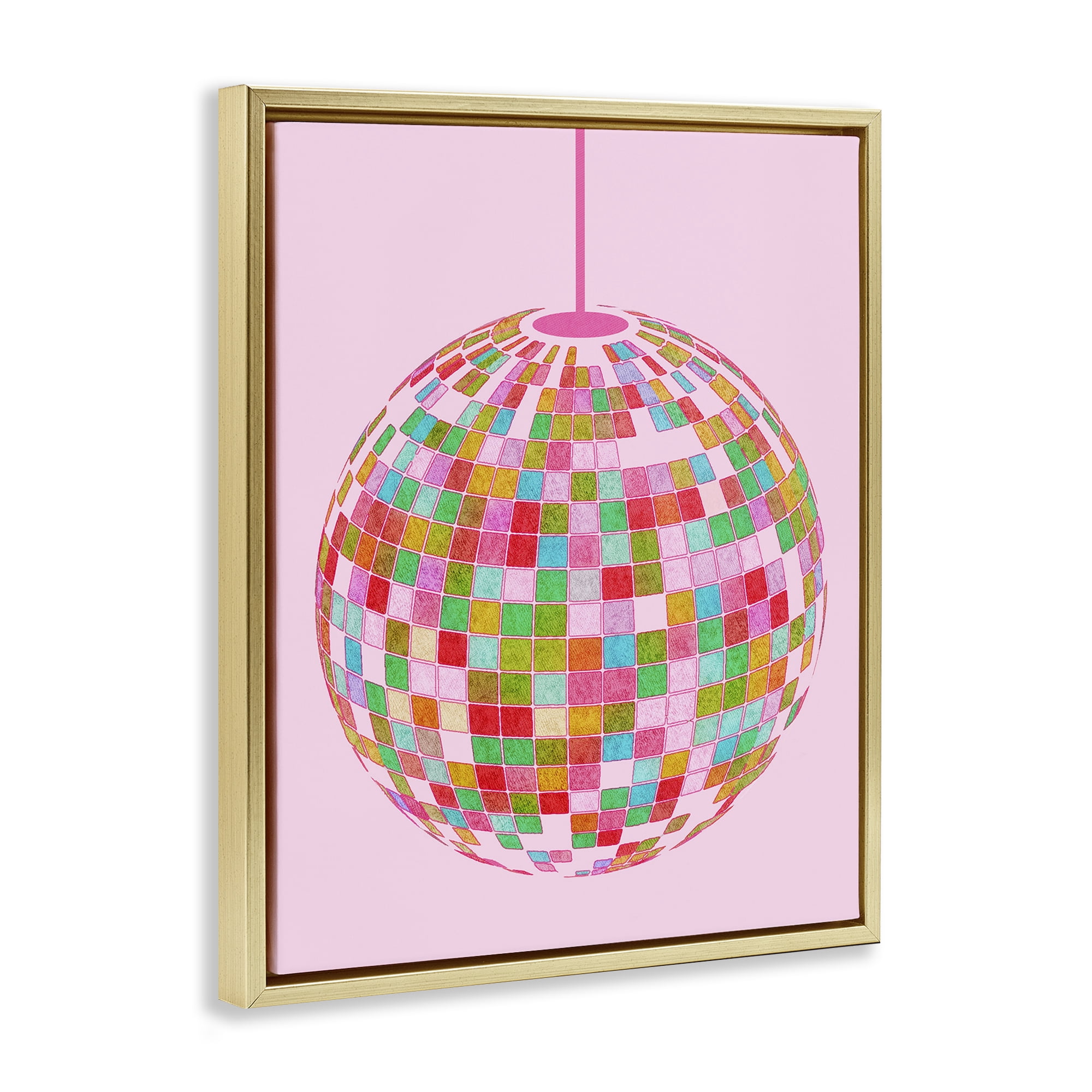Stupell Industries Bold Patterned Disco Ball Performing Arts Painting Gold Floater Framed Art Print Wall Art, 17 x 21