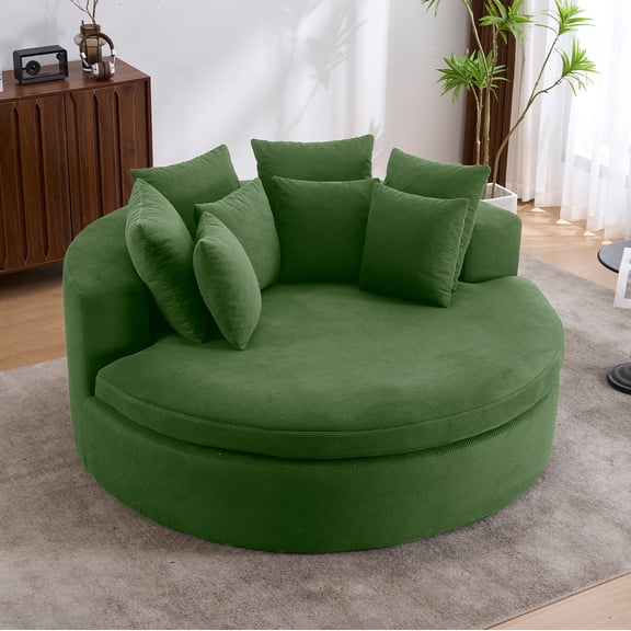 Oversized Round Accent Chair, Convertible Lounge Sofa Bed with 8 Pillows, 70" Corduroy Barrel Chair, Cozy Lazy Chair with Deep Seat for Living Room Bedroom, No Assembly Required