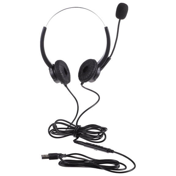 DEEPCRAFF Wired USB Headphones 360-Degree Rotatable Microphone Black 1 Piece